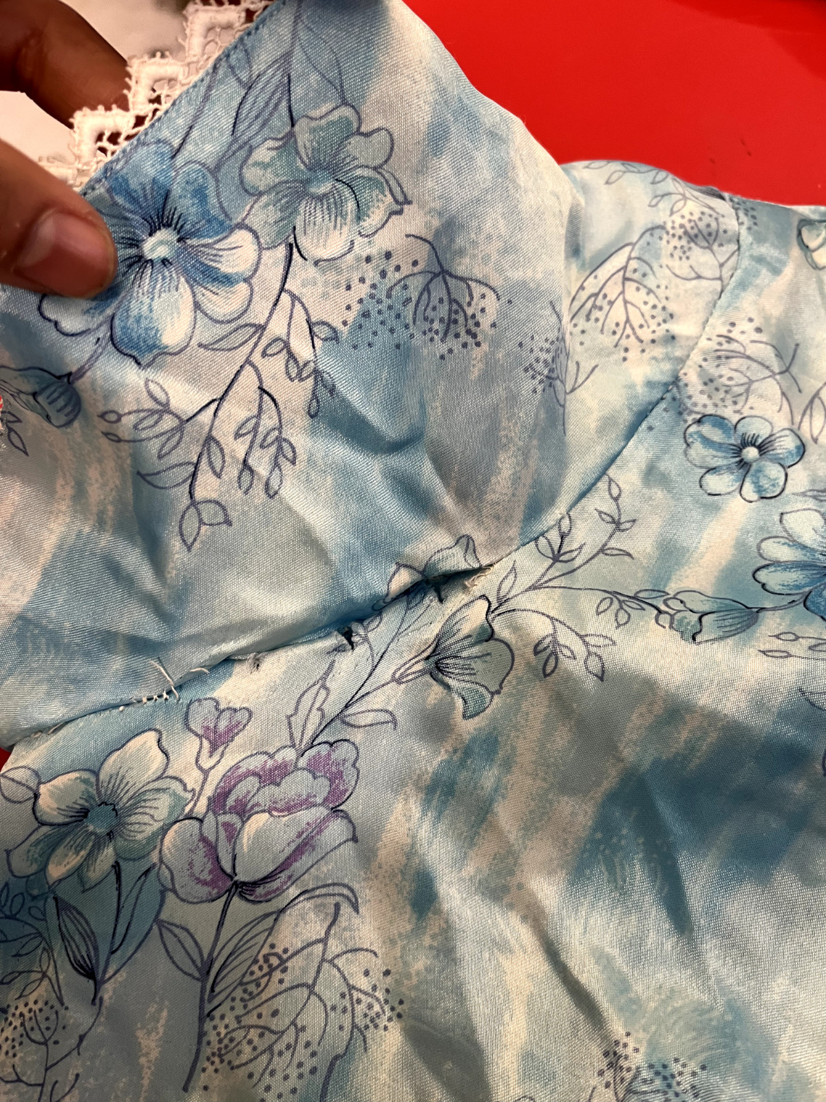 Vintage 1980s does 50s Baby Blue Floral Dress A-Line Cocktail Lace Trim AU 14