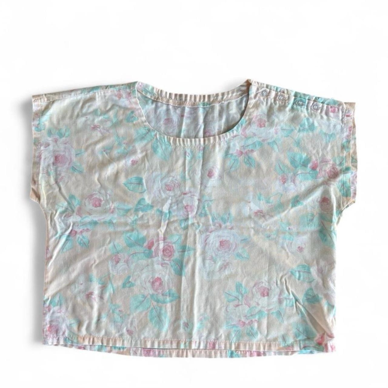 Vintage Cottagecore Floral Blouse Sz 10 80’s Feminine Soft Pink And Blue Buttons