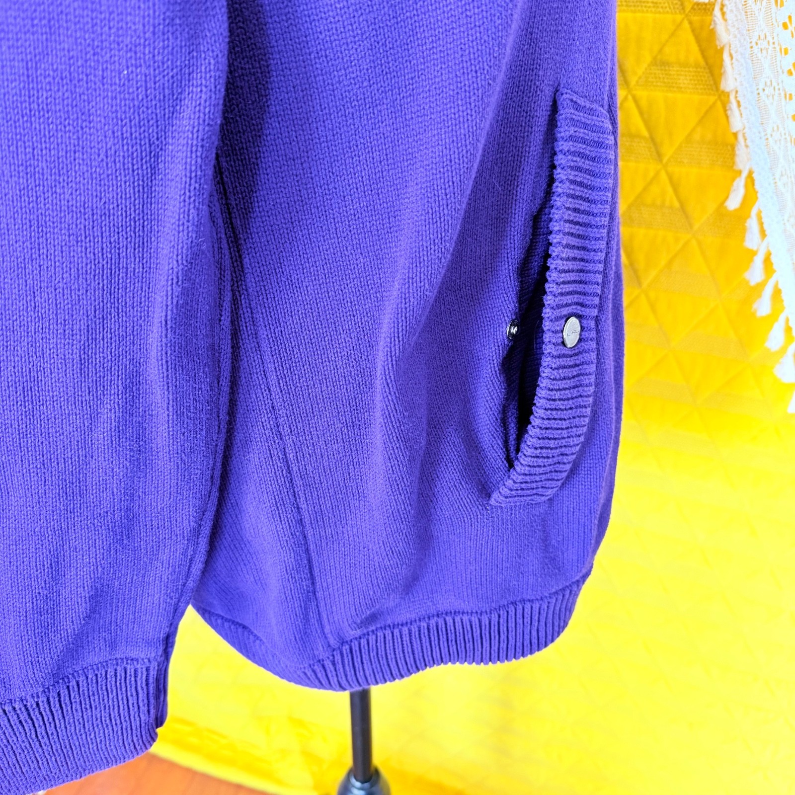 VTG Preppy Old Money LRL Ralph Lauren Hooded Knit Sweater Purple 100% Cotton XL