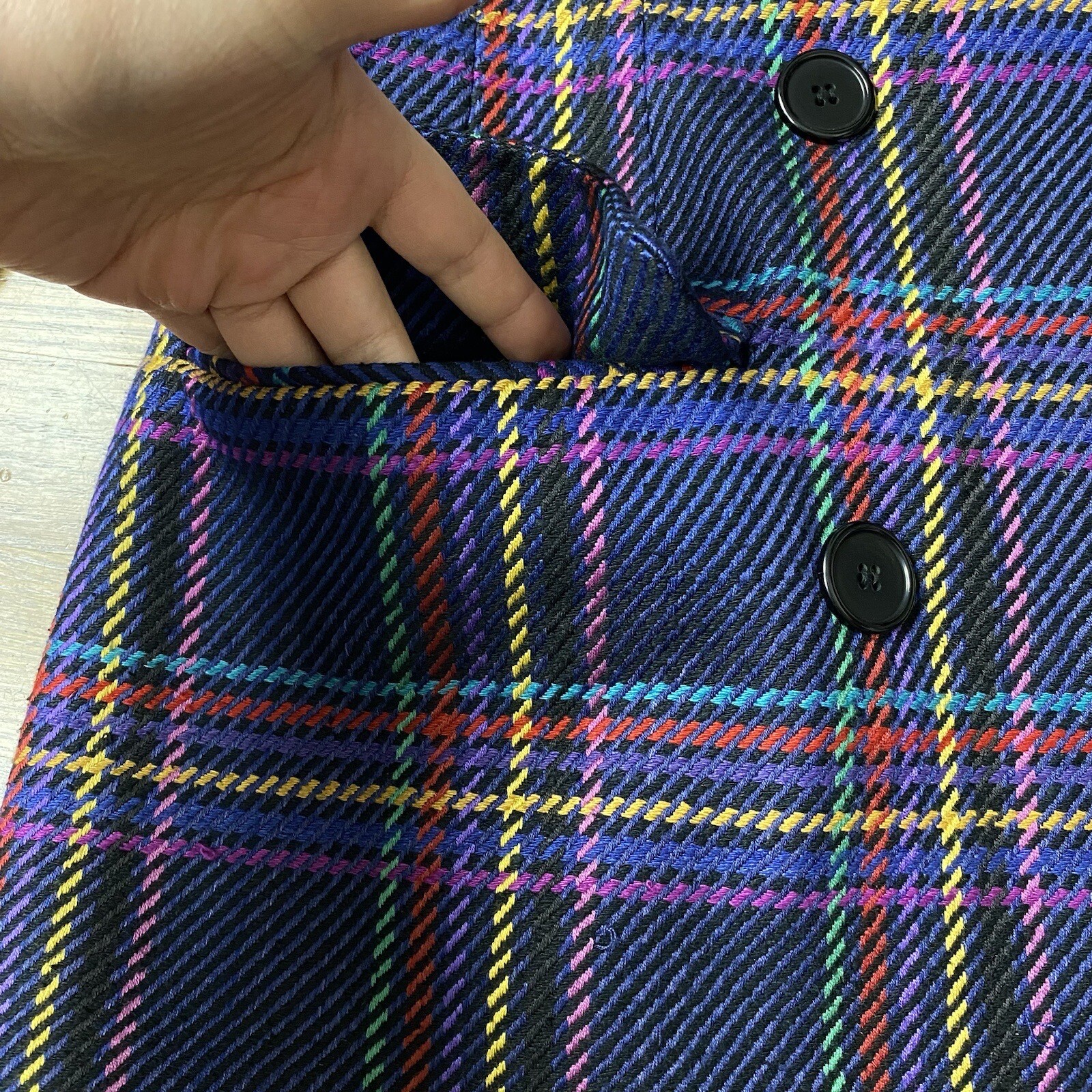 Vintage JBH Double Breasted Blazer Women XS Multicolor Plaid Silk Blend Academia
