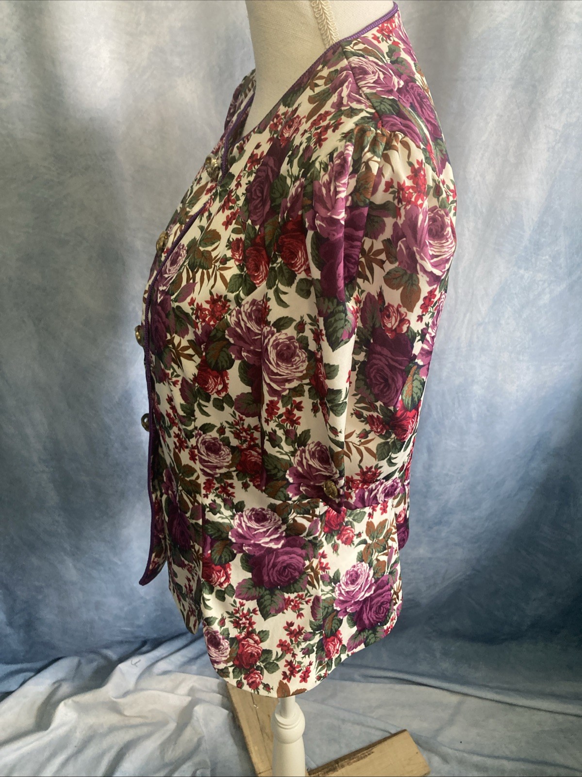 Vtg 80s 90s Whirlaway Frocks Floral Peplum Top Blouse Puff Sleeve Shoulder Pads