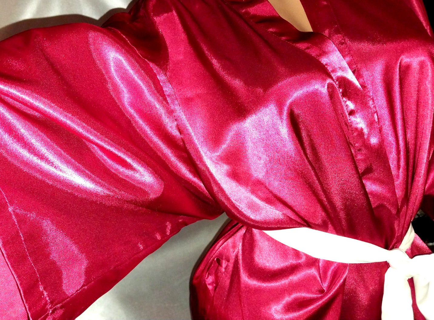VTG SATIN RUBY GARNET RED SHORTY BABYDOLL NIGHTGOWN ROBE LINGERIE 42 44 XL