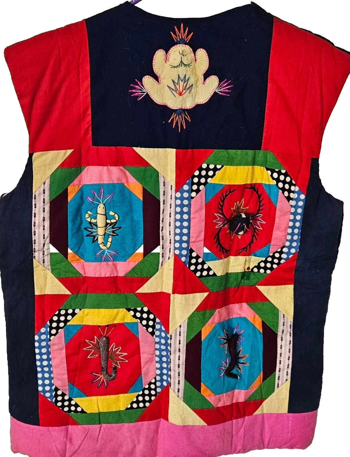 Vintage Handmade Quilted Embroidered asian Vest Unbranded Measurements In Desc.