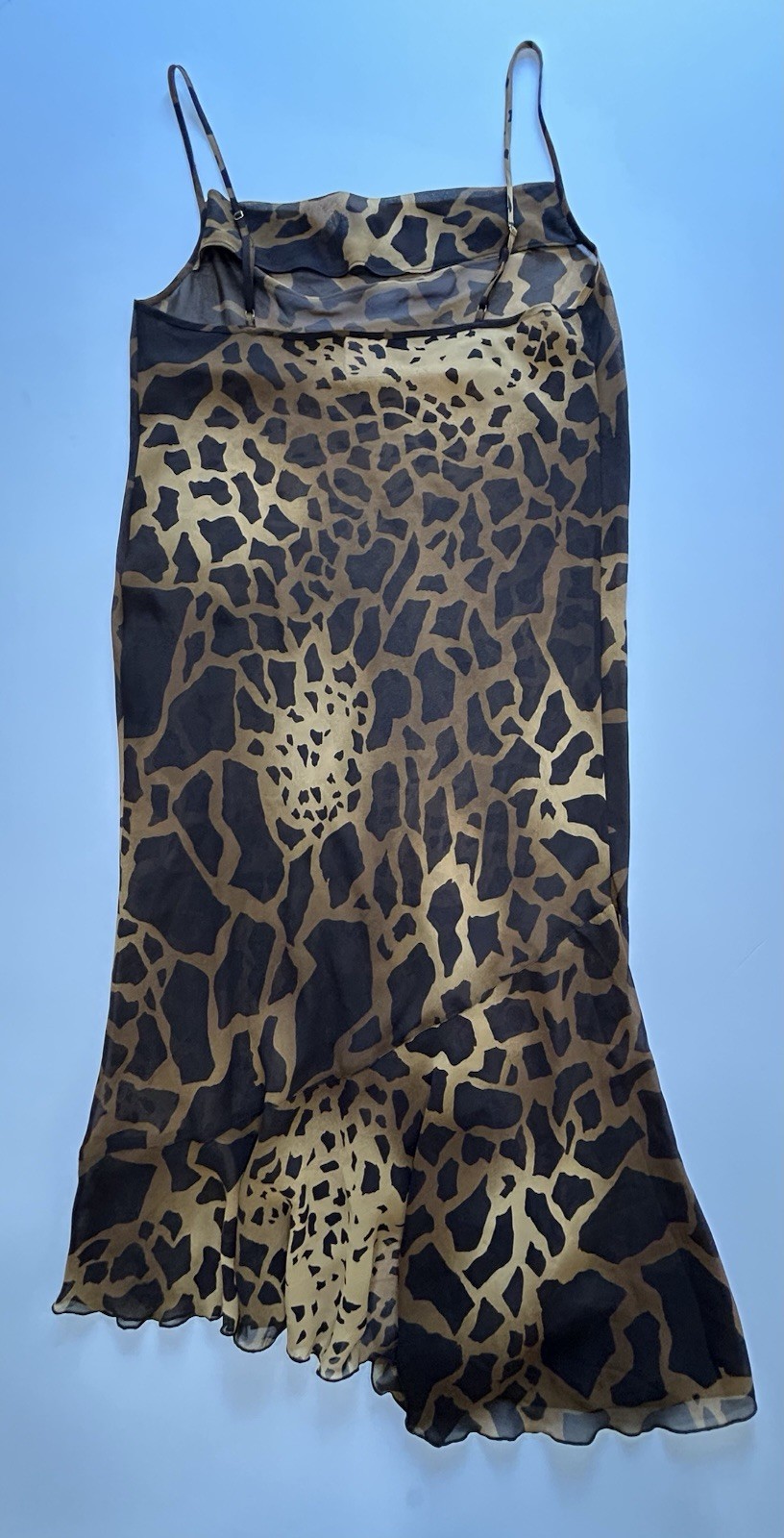 VTG 90s/Y2K Asymmetrical Cowl Neck Sleeveless Animal Print Semi Sheer Dress MED