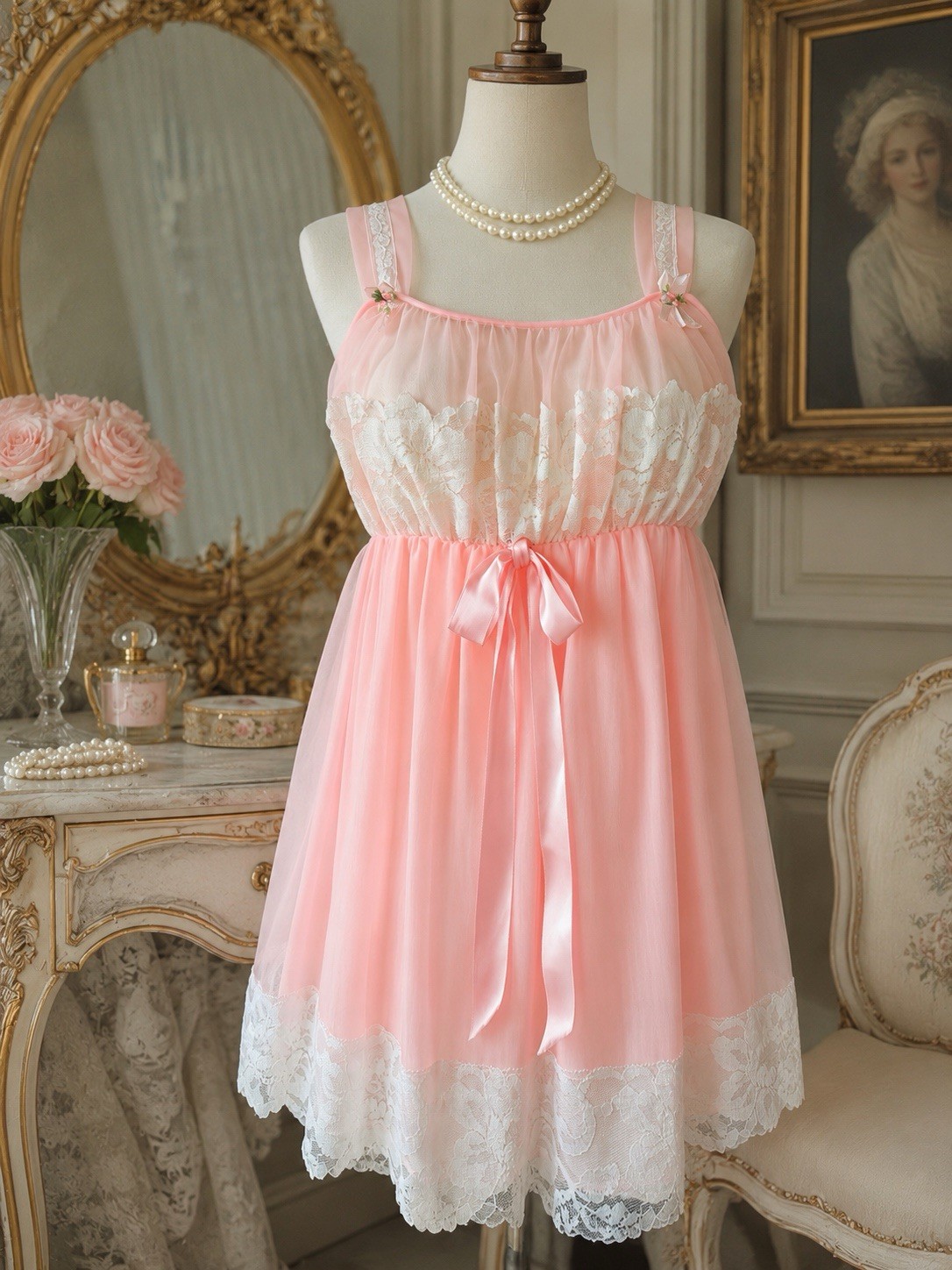 Vintage 60’s Aristocraft Delicate Pink Lace-Trim Babydoll Nightdress Coquette
