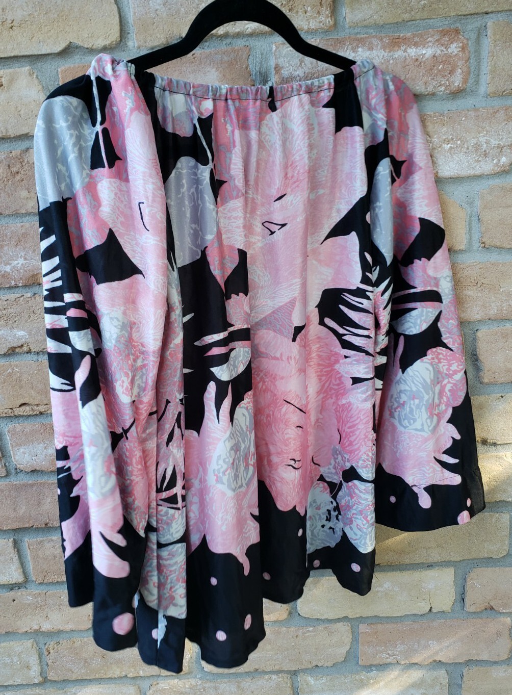 VTG 70s Boho Floral Print Pullover Top Sz XL? Festival Handmade Hippy 50″B