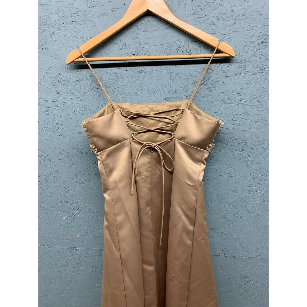 De Laru Beaded Satin Maxi Gown Dress Womens Size 5/6 Gold Vintage Y2K Formal