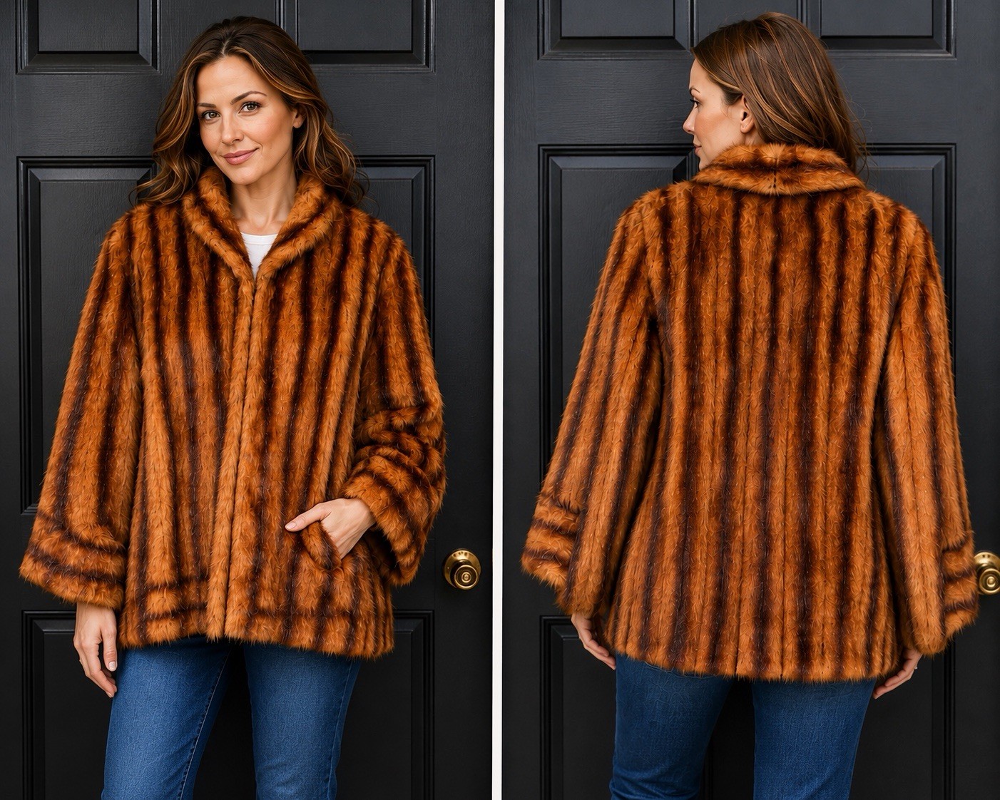 Vintage 1940s- 1950s Macy’s New York Genuine Striped Fur Cape/Coat Women’s Sz M