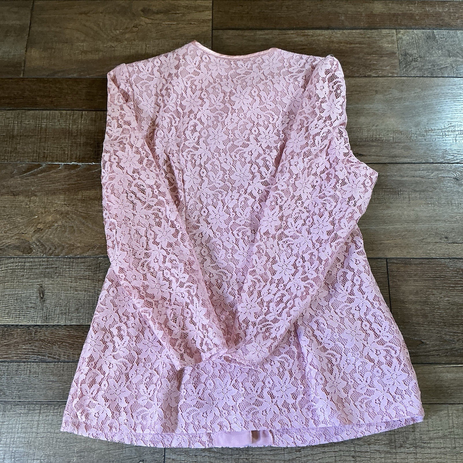 80s VINTAGE Pink Lace Jacket Women’s Size 12 USA Made Rhinestone Buttons #82529