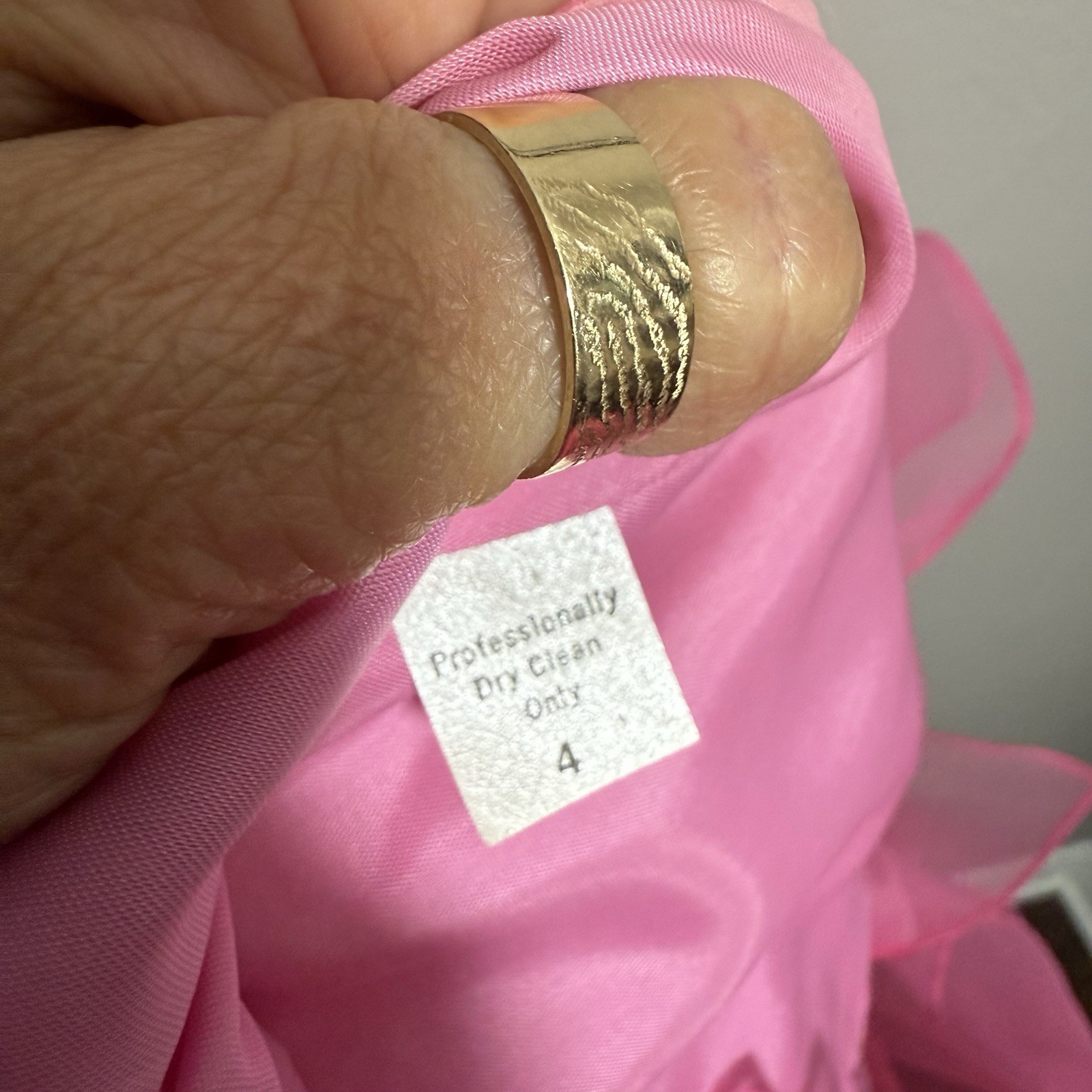 Vintage 70s William Pearson Dress Pink Green Floral Organza Ruffle Gown Sz XS/4