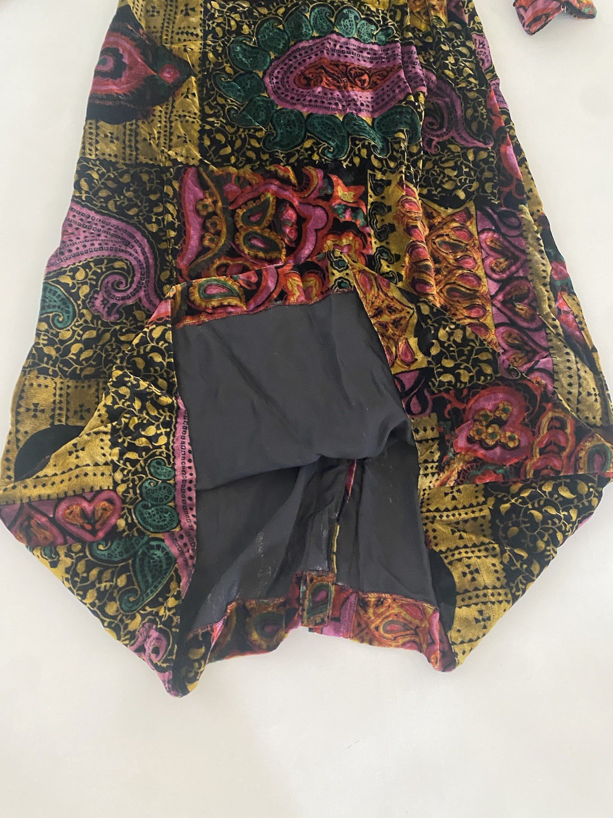VTG 60s 70’s S VELVET Paisley Hooded VELOUR Robe Whimsigoth Dark Fairy Witch Fal