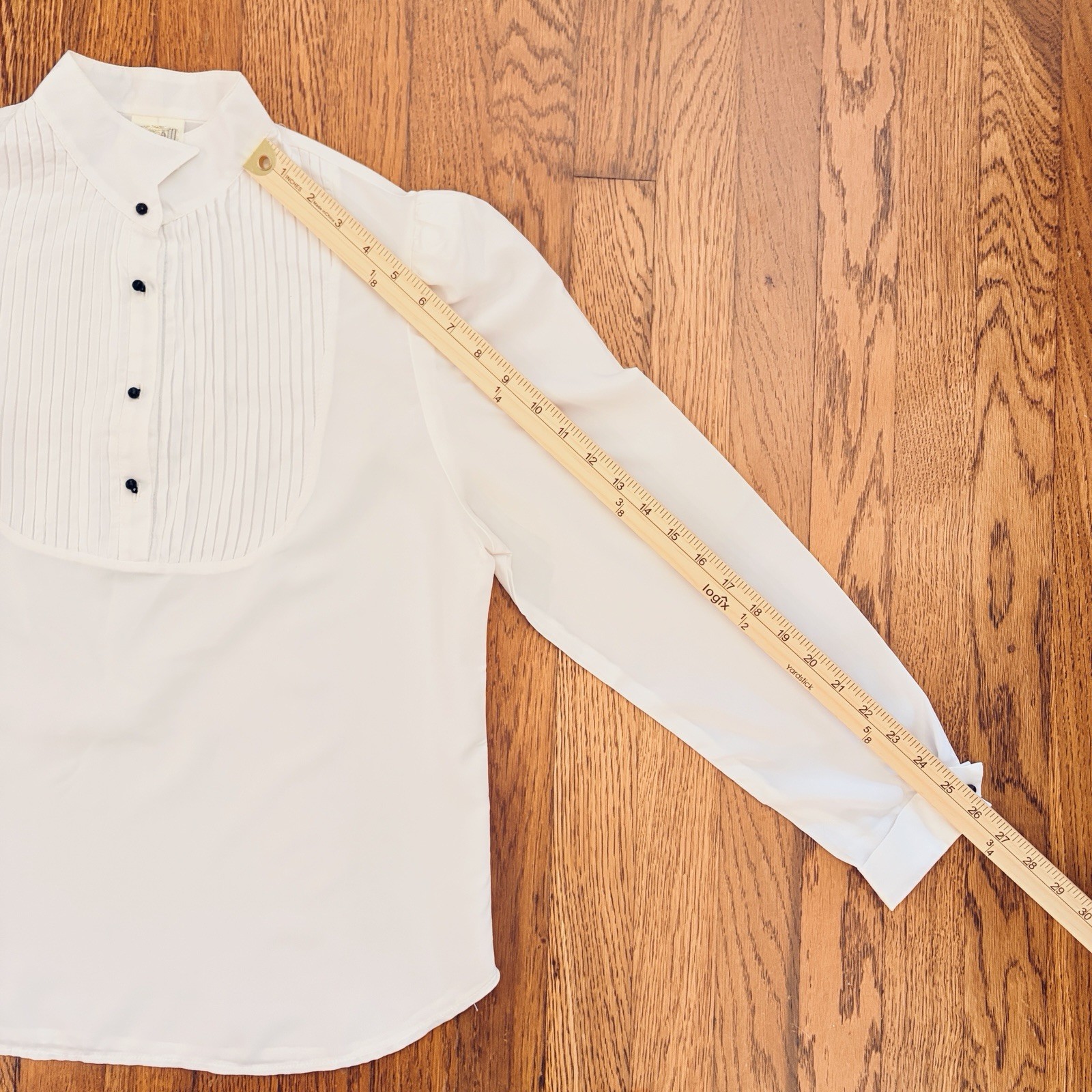 Vtg City Girl Tuxedo Top SZ M Off White Pleats Bib Puff Sleeve Prairie High Neck