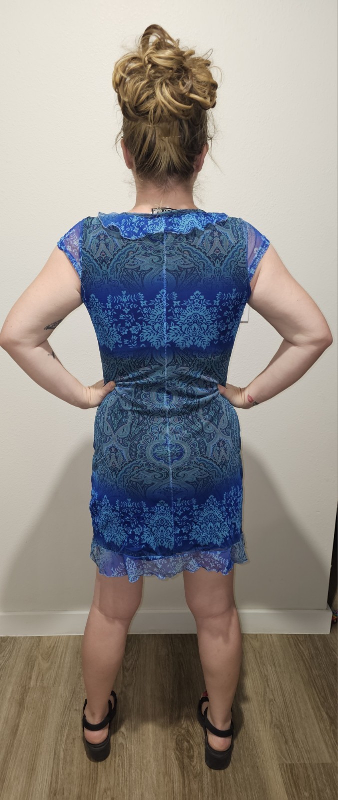 Street Code Vintage Y2K Fairy Core Dress Blue Asian V Neck Casual Med Lg 6 7 8 9