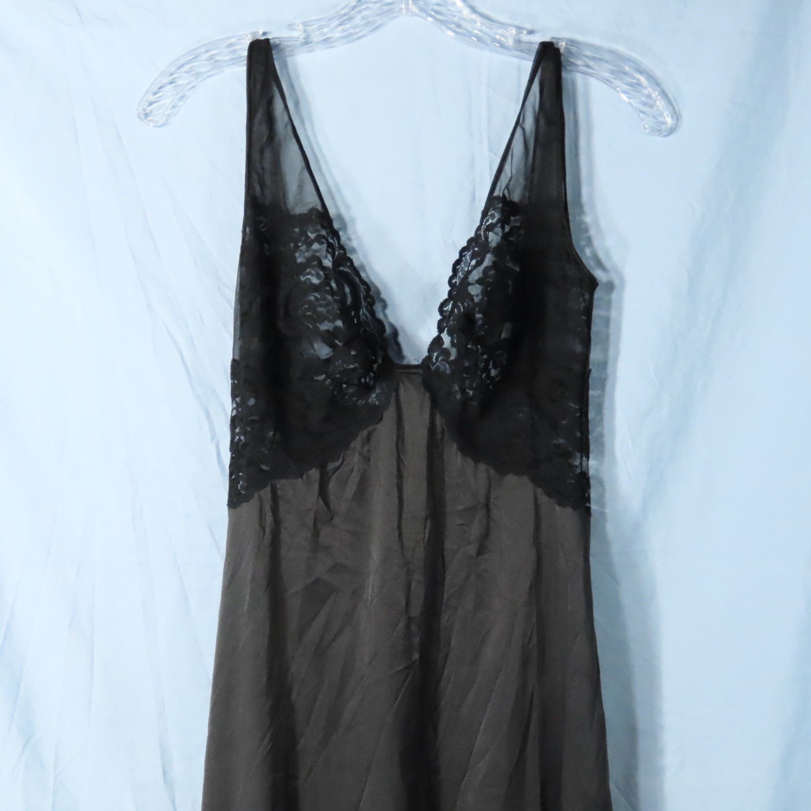 VTG Glydons Hollywood BLACK NIGHTGOWN Negligee BULLET BRA FITTED LACE BUST sz S