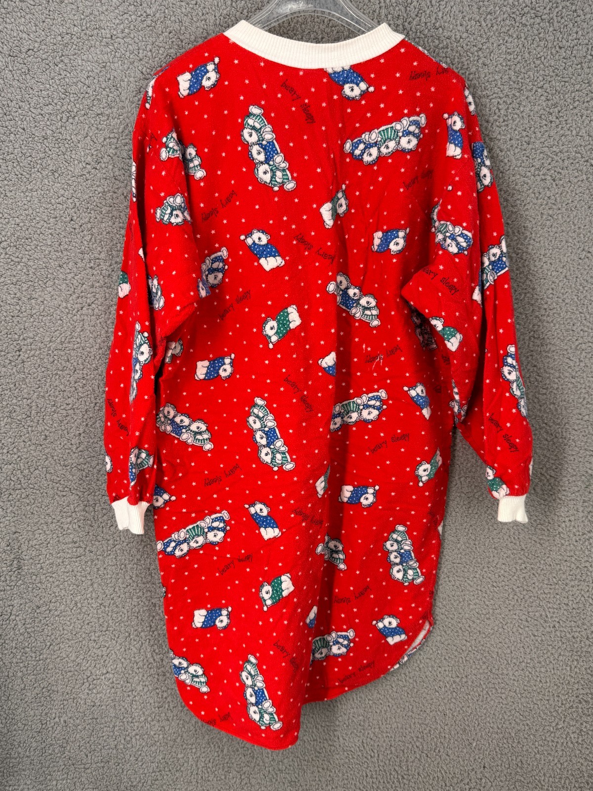 Vtg 80s Flannel Nightgown Granny Cottage Red Bear Union L USA Jennifer Dale