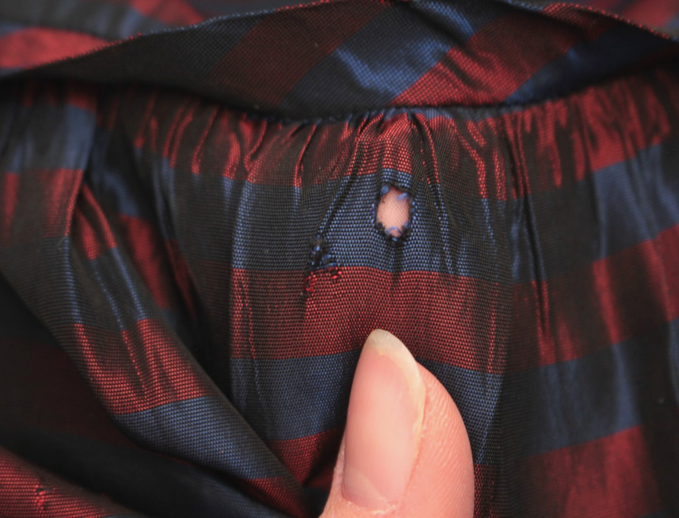 VTG Women’s 40s 50s Maroon & Navy Striped Taffeta Cocktail / Formal Dress XXS/XS