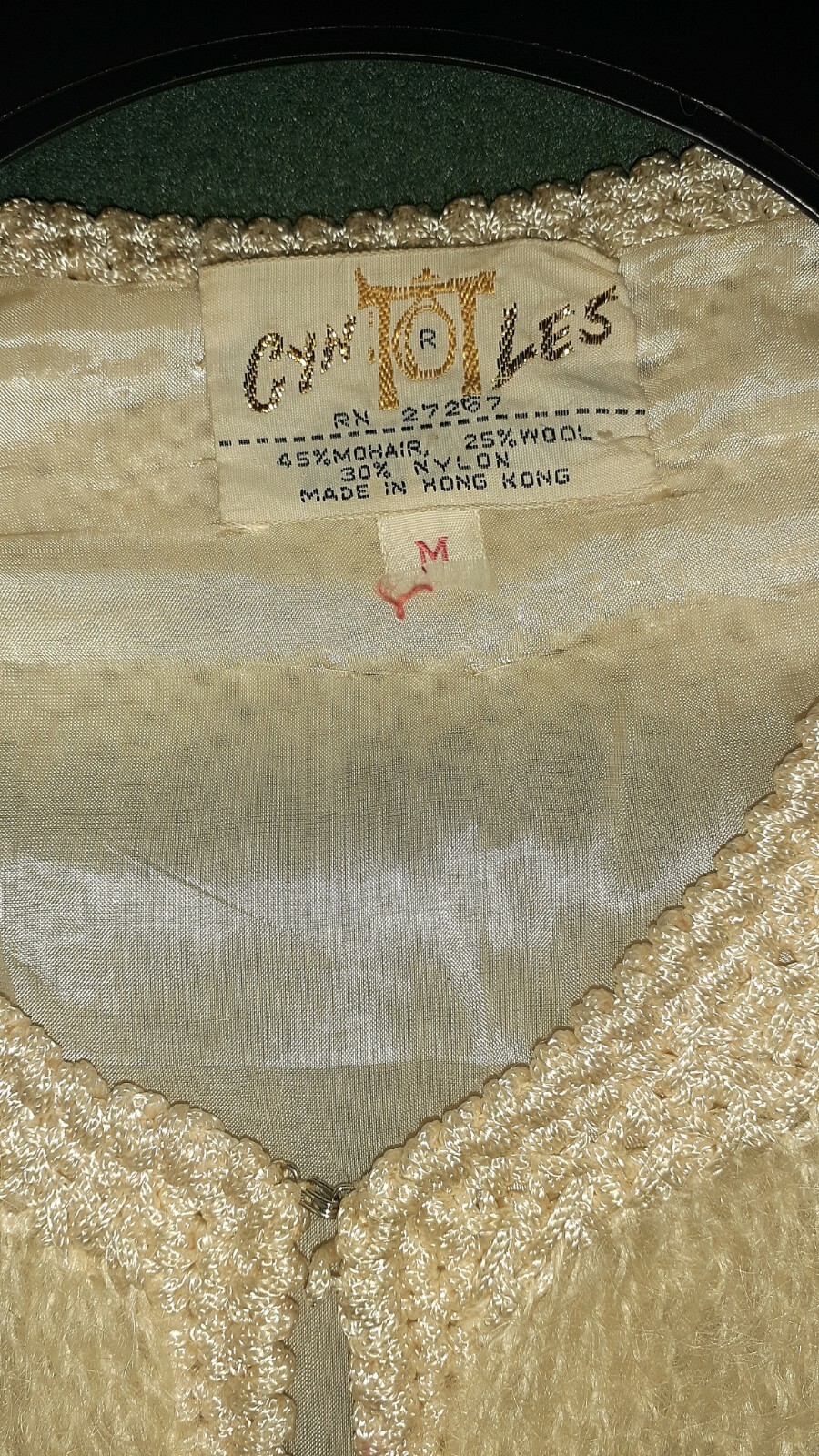 Beige Mohair Wool Cardigan Fully Lined by Cyn Les made in Hong Kong Vintage