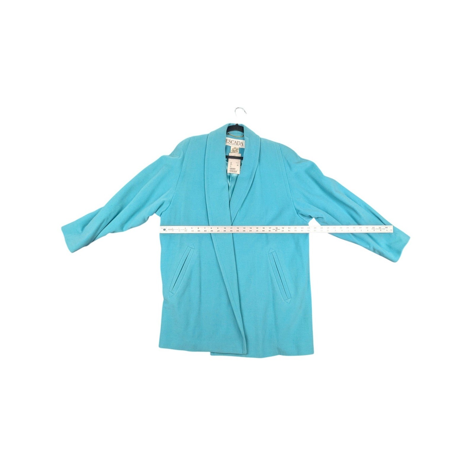Escada Margaretha Ley Wool Angora Silk Coat Blue Shawl Collar Sz 36 Vintage NWT
