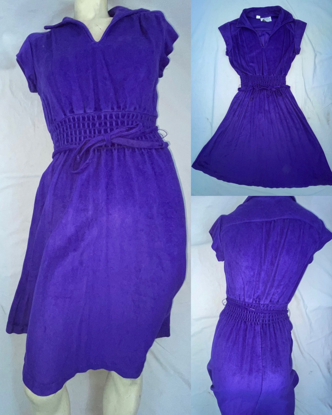 VTG 80S WOMENS RACQUETBALL TENNIS TERRY TOWEL PURPLE VELOUR BEACH SURF SK8 DRESS