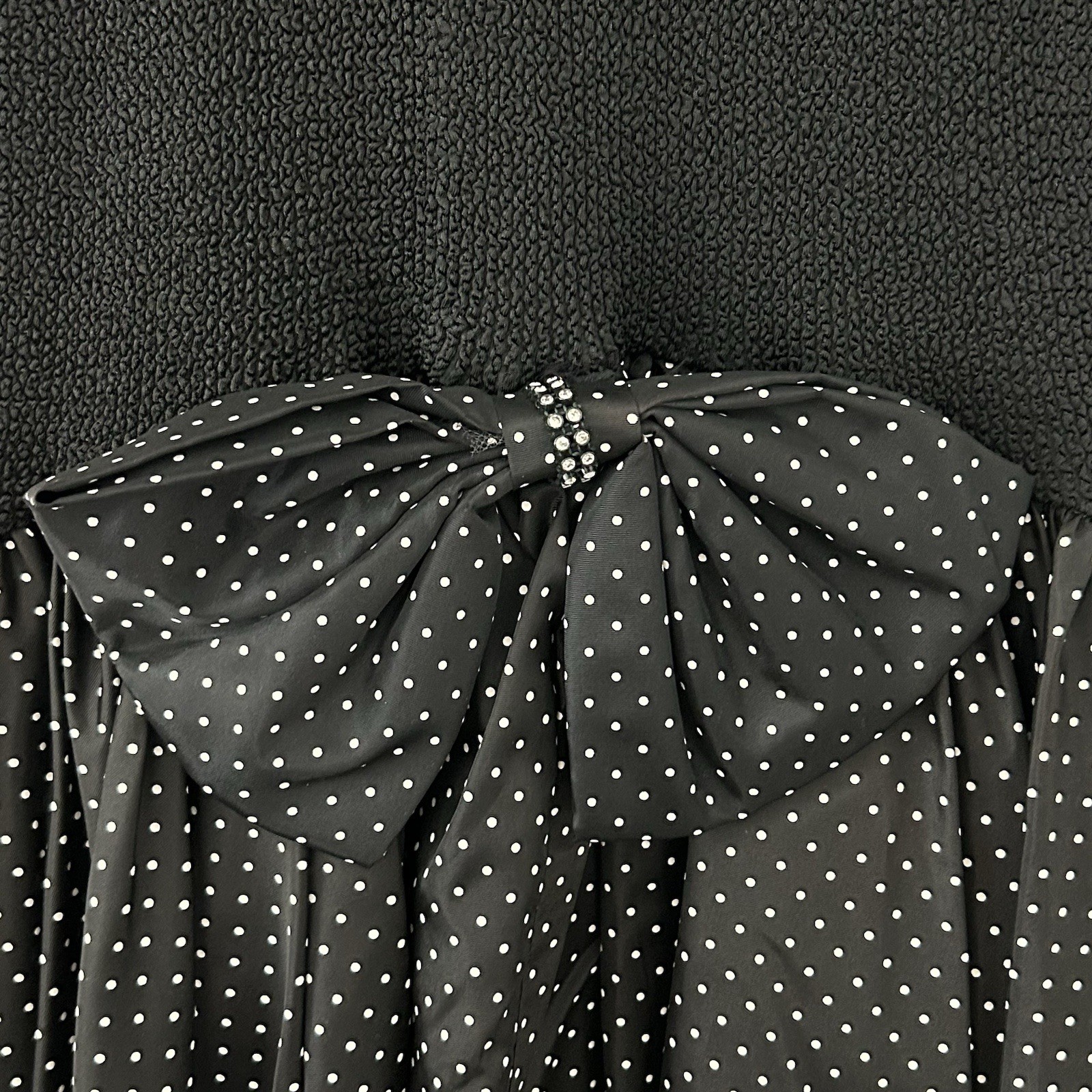 Vintage 80s Polka Dot Prom Party Dress Balloon Puff Sleeve Drop Waist Hi-Low Hem