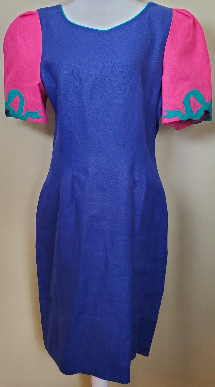 Vintage Sharon Young Linen Knee Length Dress Easter Size 12 90’s Y2K Barbiecore