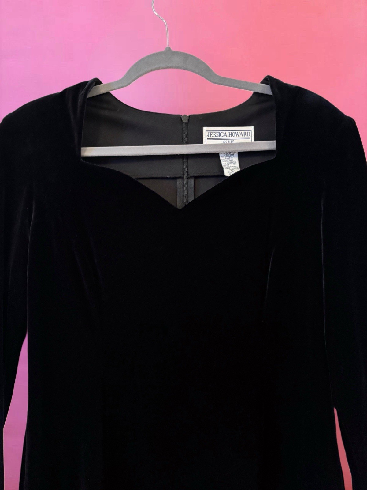 Vintage 80s Jessica Howard Goth Black Velvet Dress Sweetheart Neckline 12P