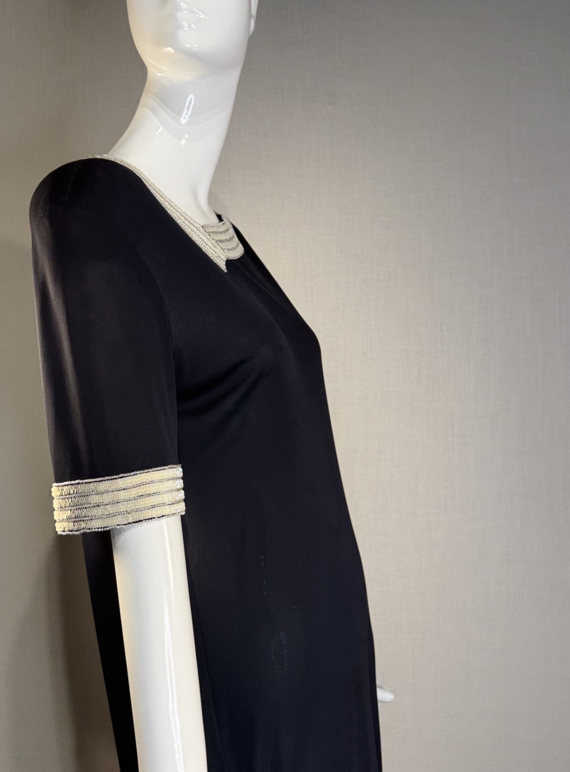 JEAN MUIR * DEEP NAVY Slinky Rayon Knit Cocktail Dress UK 14 US12 , VTG 1980s