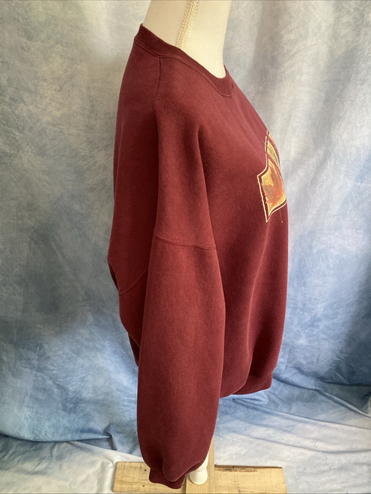 Vtg 90s Grandmacore Fall Leaves Sweatshirt Maroon Burgundy Crewneck Oversized XL