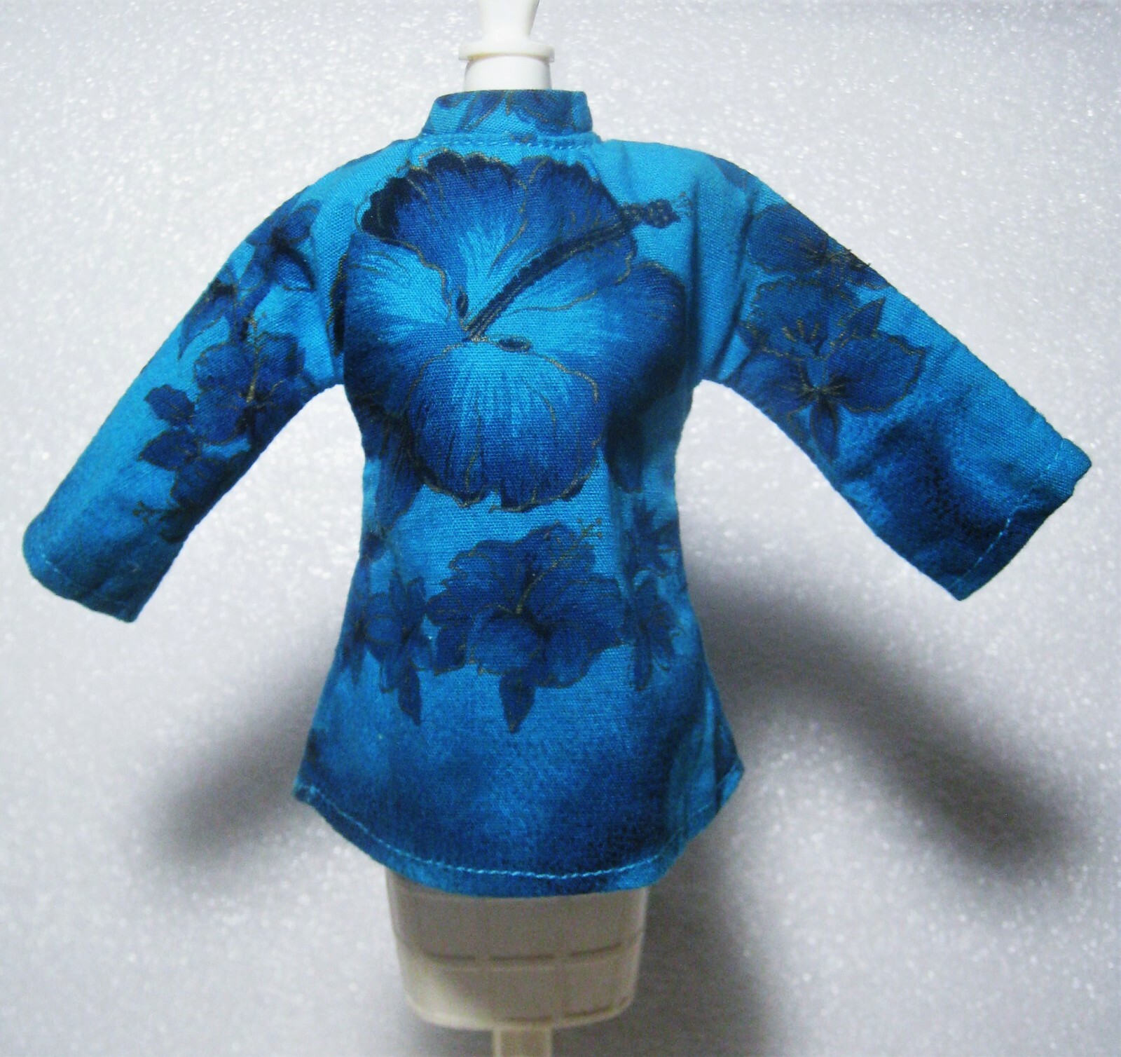 Handmade Vintage Hawaiian Hibiscus Flower Print Barbie-Size Dress or Tunic Blue