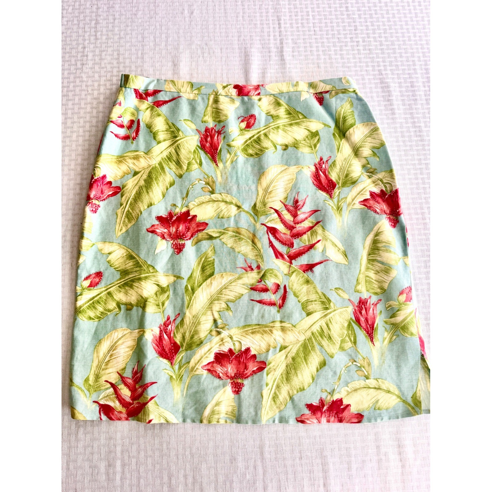 Rafael PT Collection Tropical Floral Linen Skirt Set Green Red Size 12 Vintage
