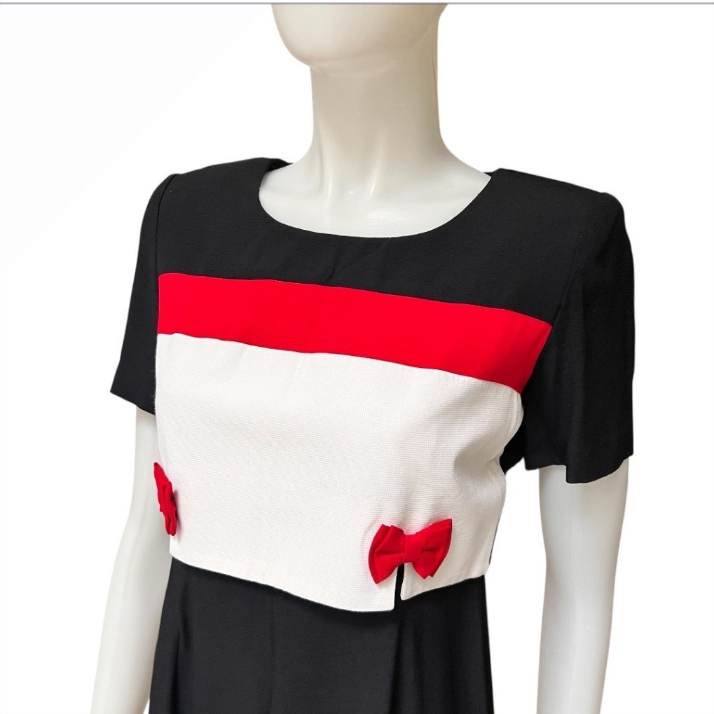Vintage 90s Colorblock Bow Sheath Dress Retro Mod Office Siren Made in USA SP