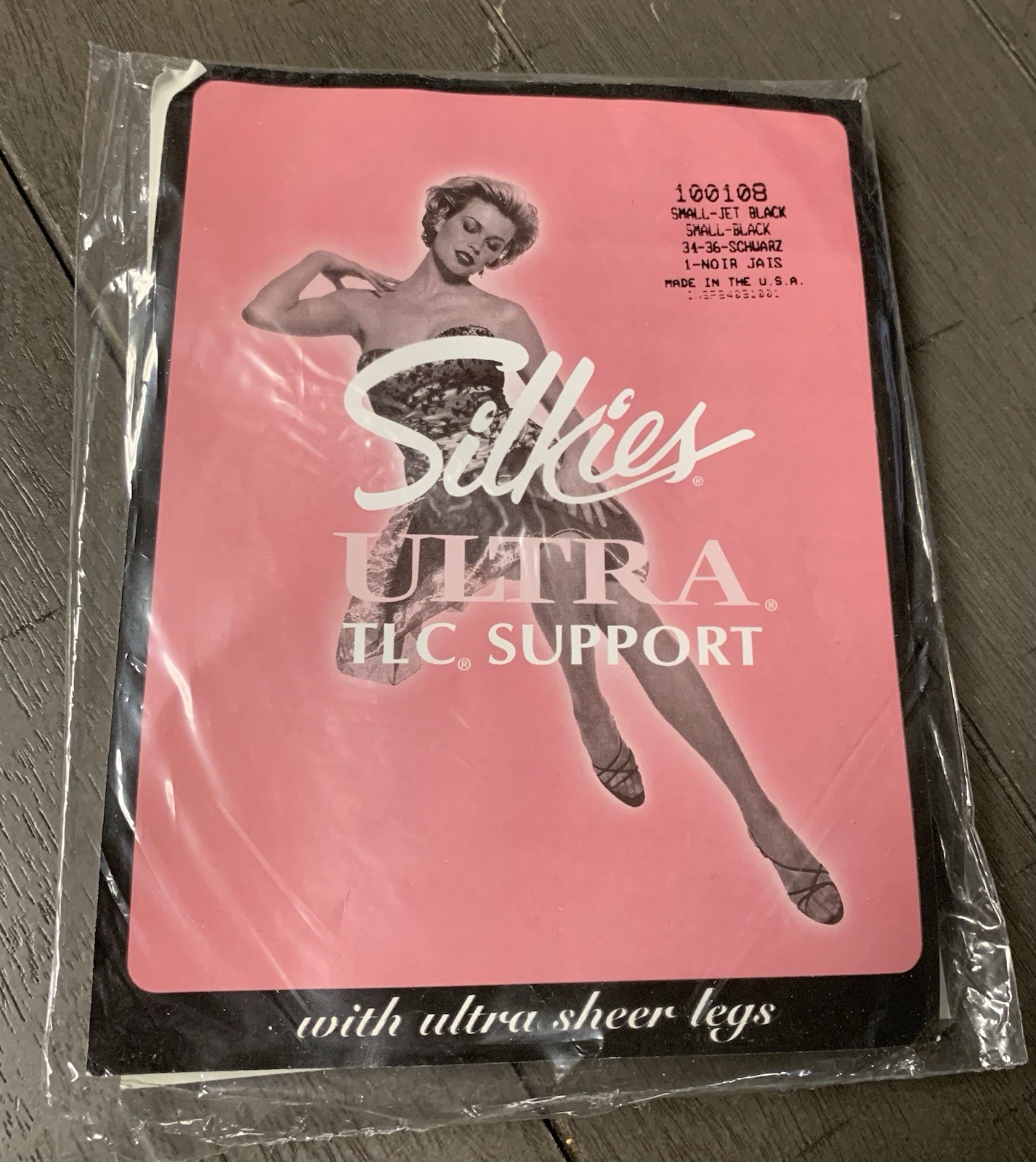 A1 VTG NOS SILKIES ULTRA TLC SUPPORT SHEER SMALL JET BLACK TIGHTS 34-36 USA