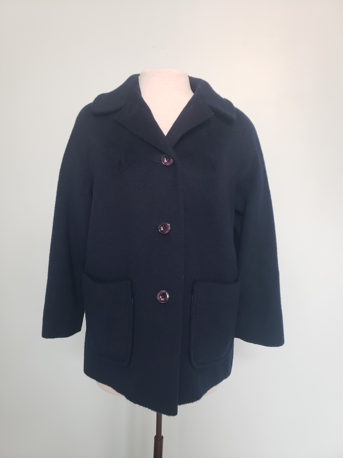 Vtg Elegant Fashions Womens L Mohair/Wool Car Coat Jacket Navy USA Quiet Luxury