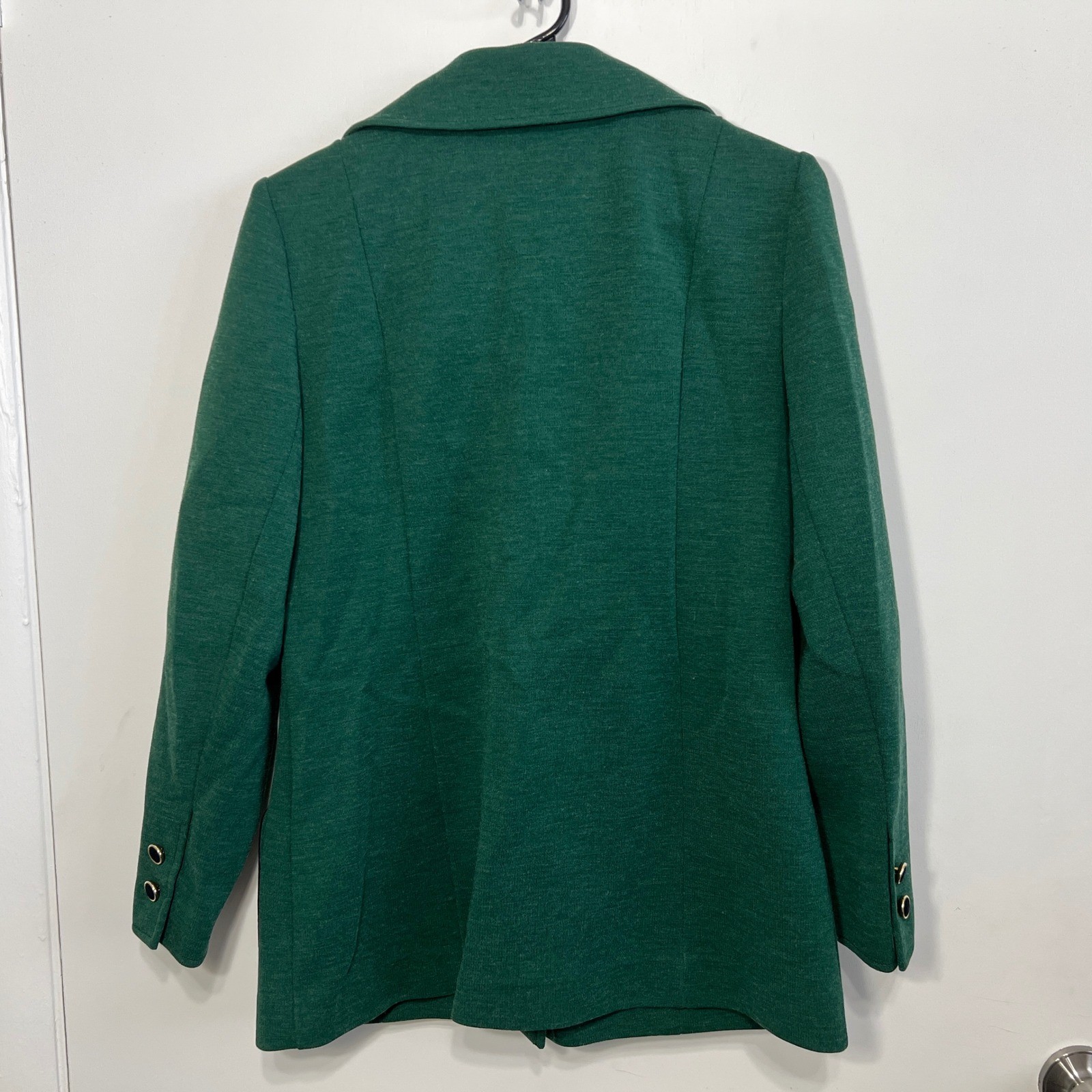 1970s Dalton Blazer Jacket Womens 16 Green Vintage Knit Suede Trim Colorblock