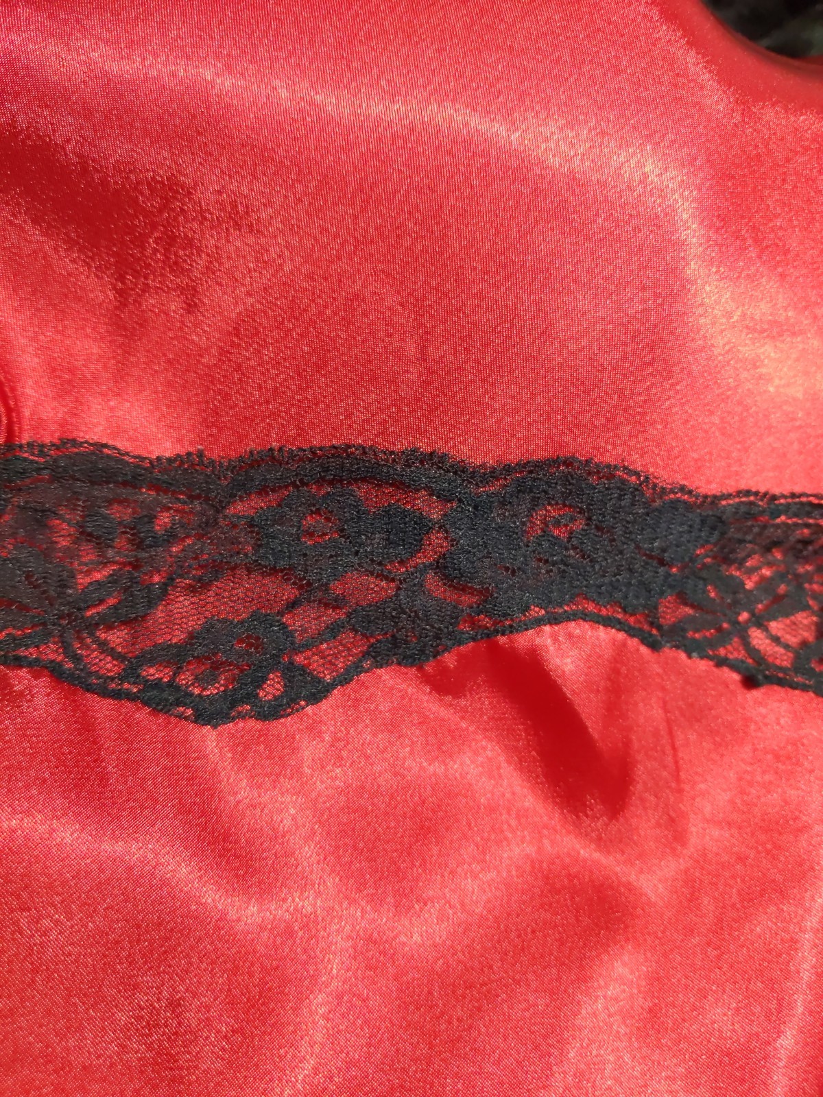 Vintage Secret Treasures Red Black Lace Lingerie Chemise Nightie Nightgown M