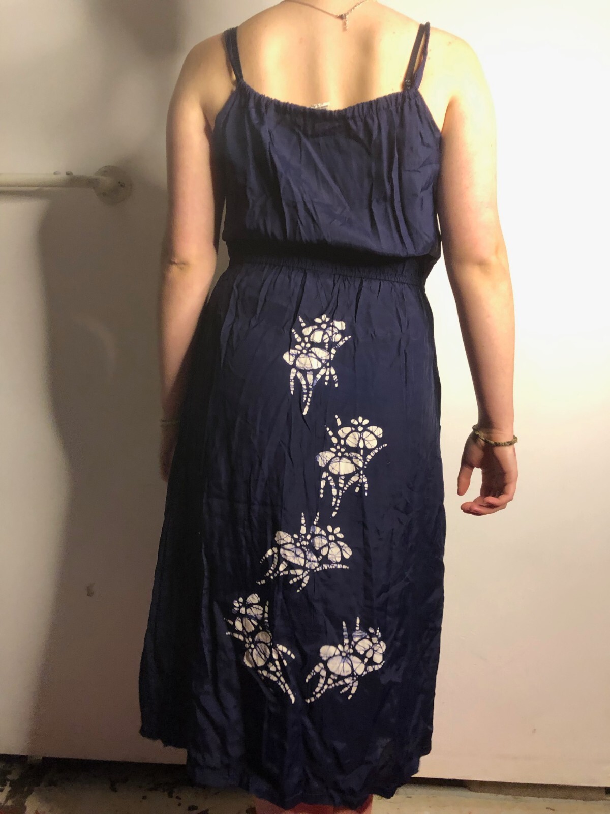 Vintage Lora Navy Blue Sun Dress Sleeveless Rayon AU 12 M L Singapore Batik