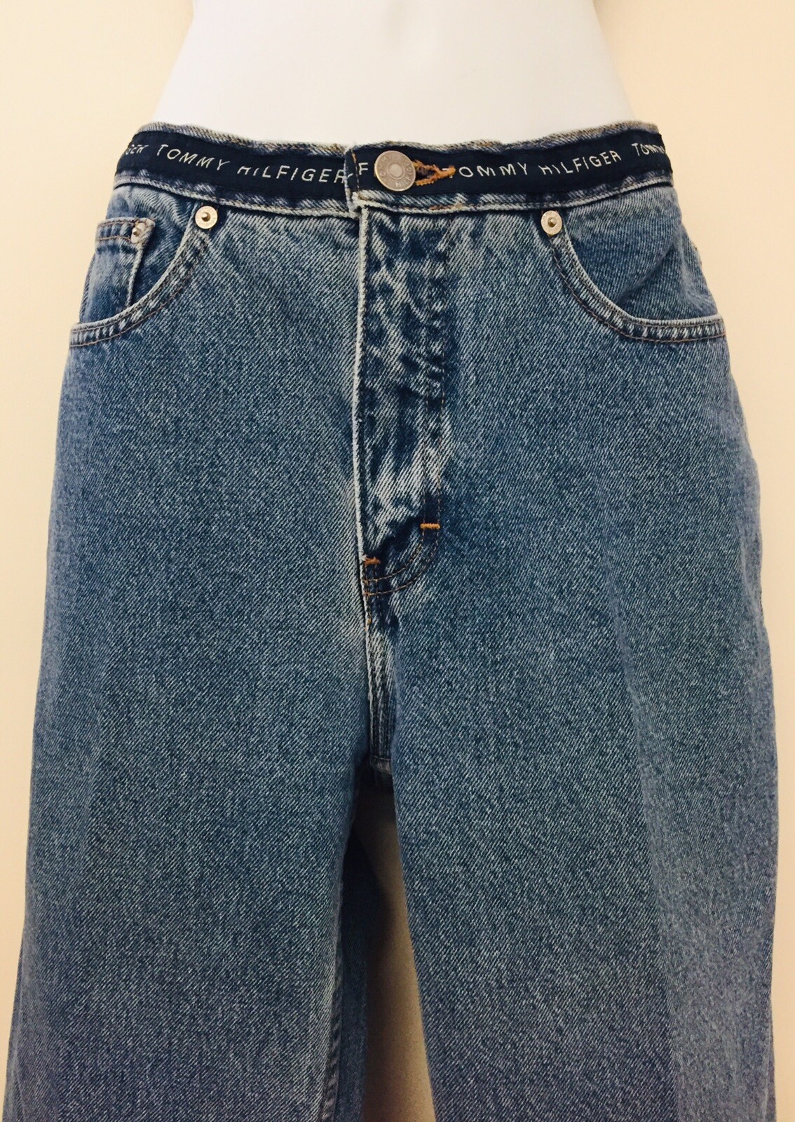 Tommy Hilfiger Mom Jeans Denim Pants Vintage 90s SPELLOUT Blue Baggy Hipster 10