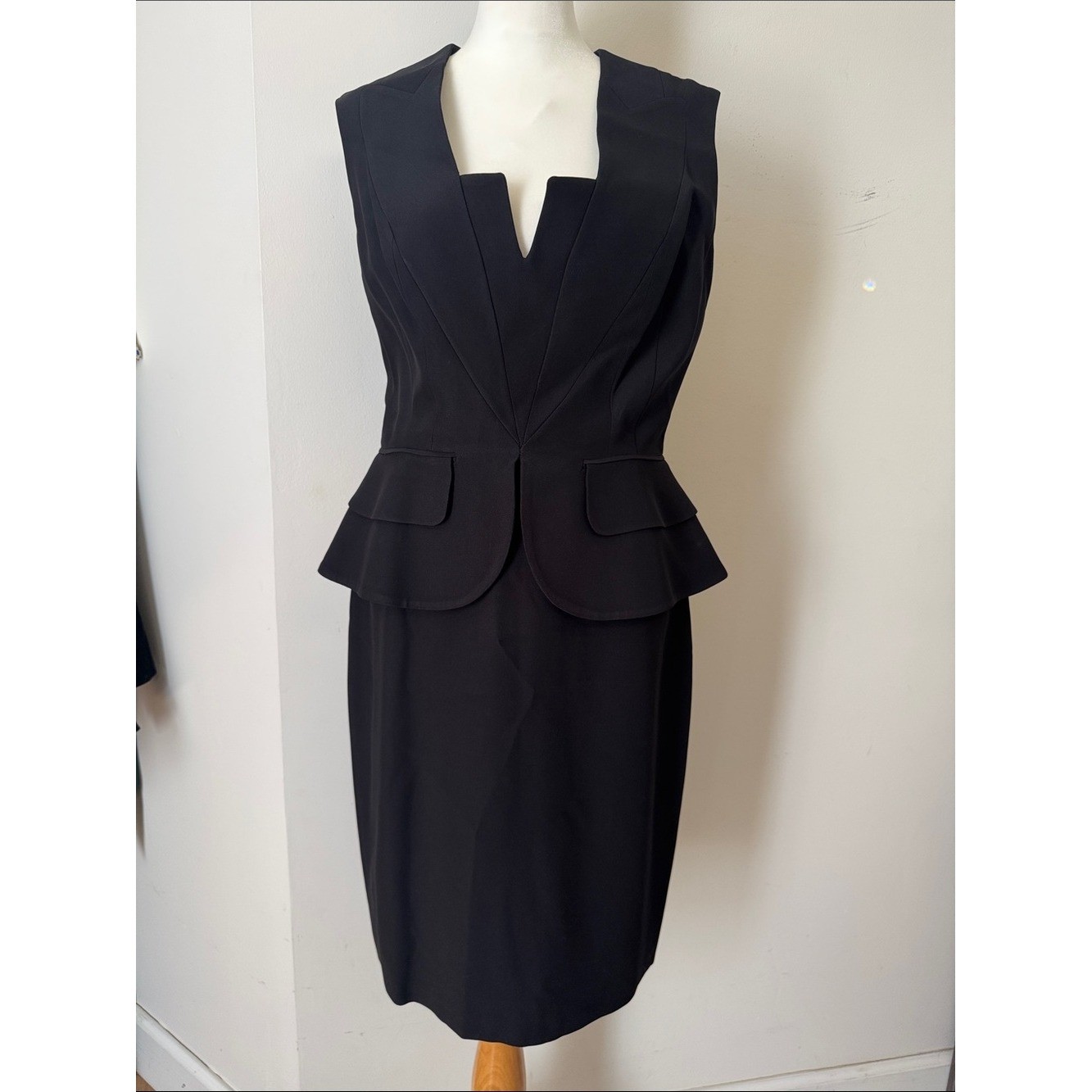Alexander McQueen black Peplum Sleeveless Sheath lapel Mini Dress
