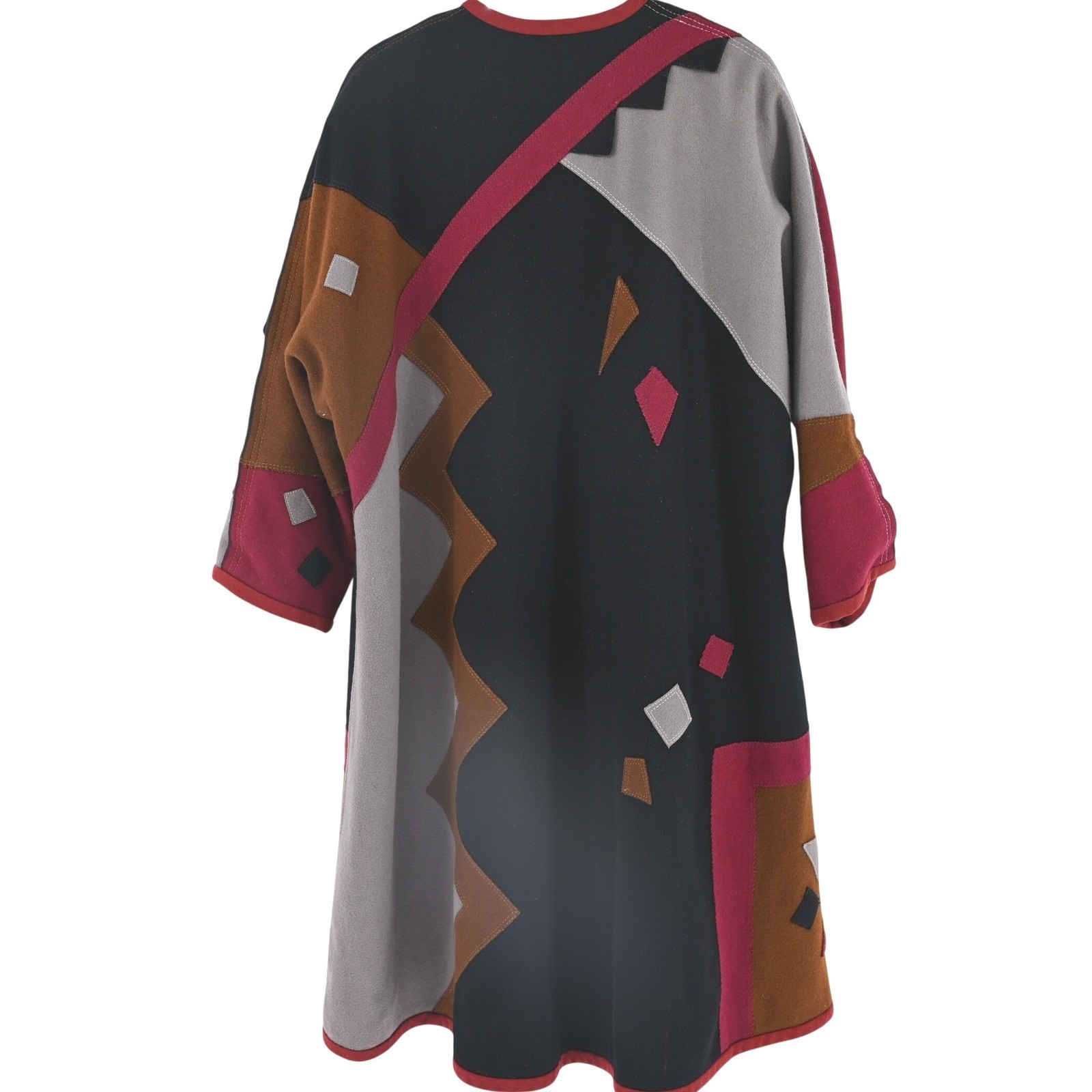 VTG Lagenlook Handmade Art to Wear Geometric Patchwork Long Coat of Many Colors
