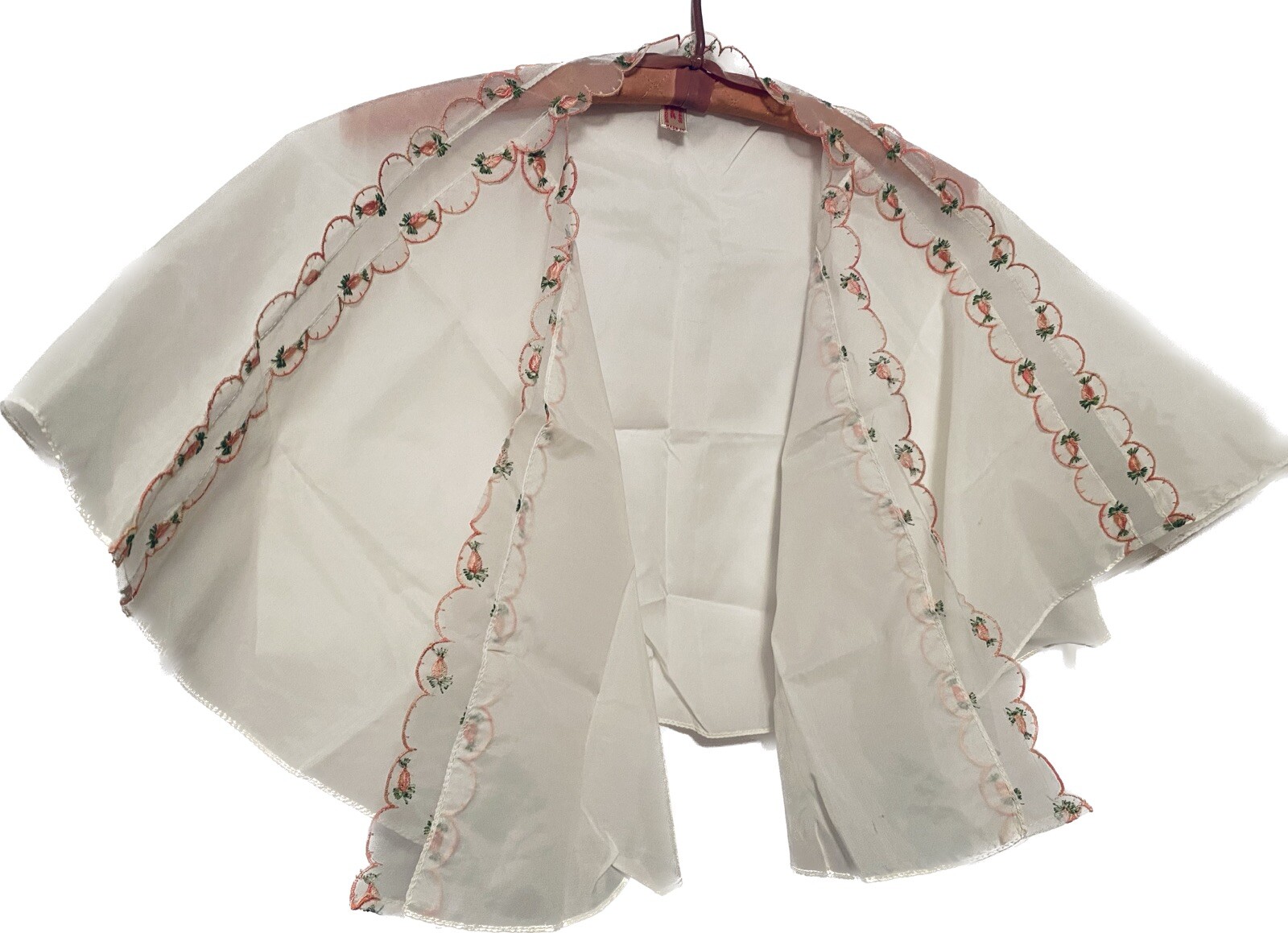 Vintage Kleinert’s White Crepe Bed Cape Pink Floral Embroidery Scalloped Edges