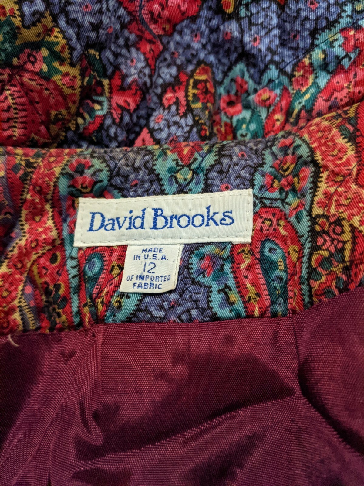 VTG David Brooks USA Blazer Jacket Paisley Quilted Multi Color Sz 12 Large L