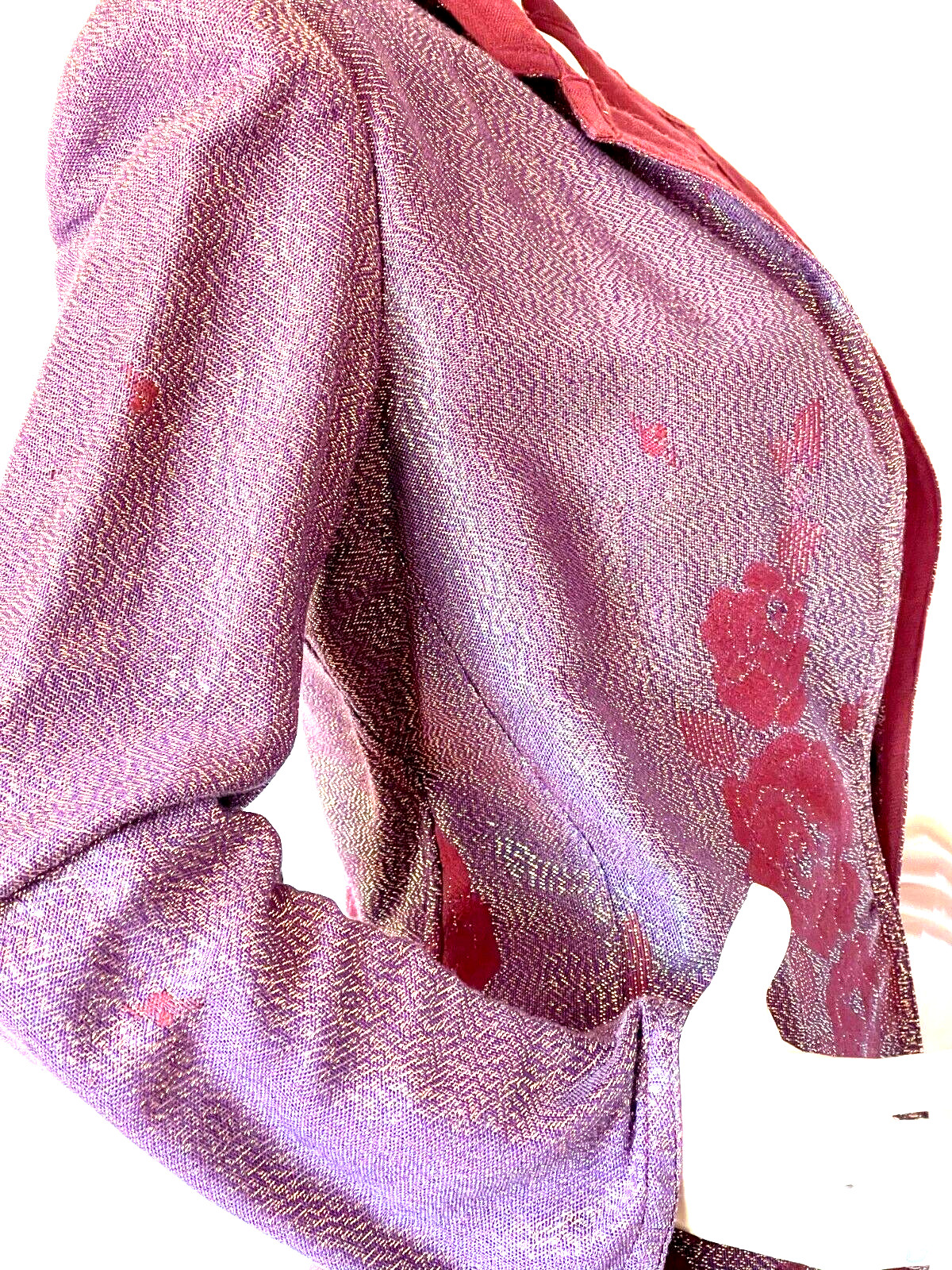 Vintage Krizia Purple Silver Metallic Lurex Evening Jacket W/ Floral Design SZ 6