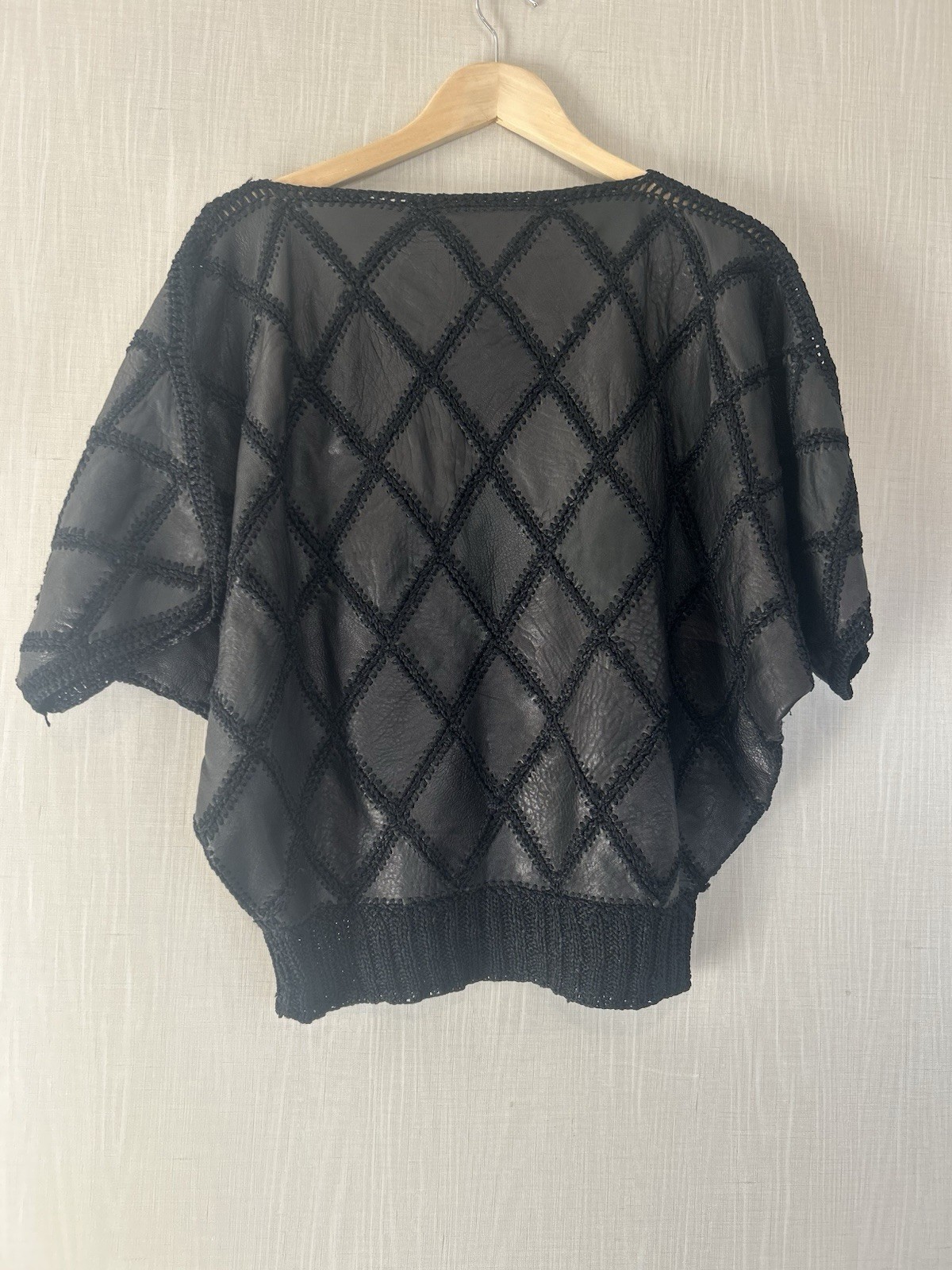 1970s Black And White Leather Pact work Top Size, S.