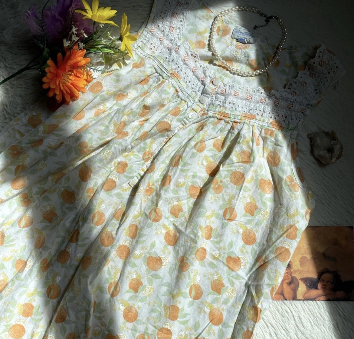 Vintage Lanz of Salzburg citrus Orange print flowy summer house dress