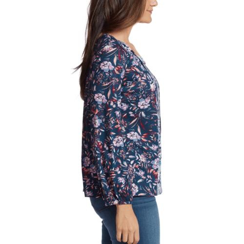 Vintage America Women’s Printed Blouse Tops ( Navy-Wind Blown Floral, M)