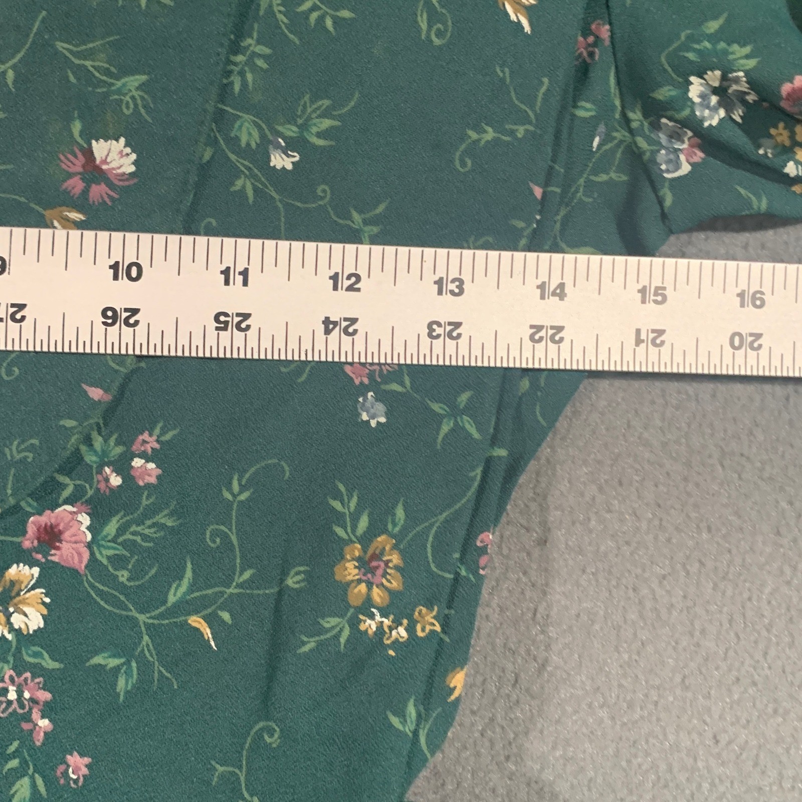 S.L. Petites Vintage 80s Floral Midi Dress Dark Green Lace Inset Belted Size 8P