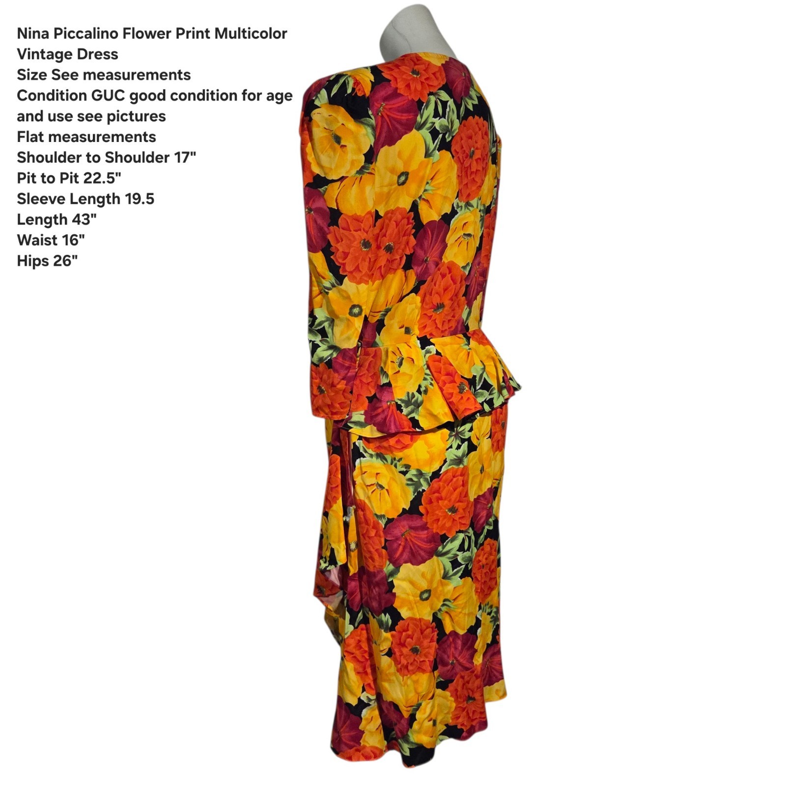 Vintage Nina Piccalino II Peplum Wrap Dress Hawaiian Tropical Fits Approx Medium
