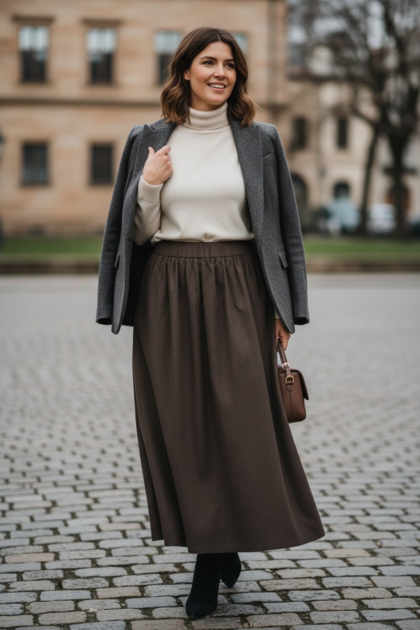 Vintage ESCADA Skirt Made in West Germany Wool Cashmere Leather Brown Midi S
