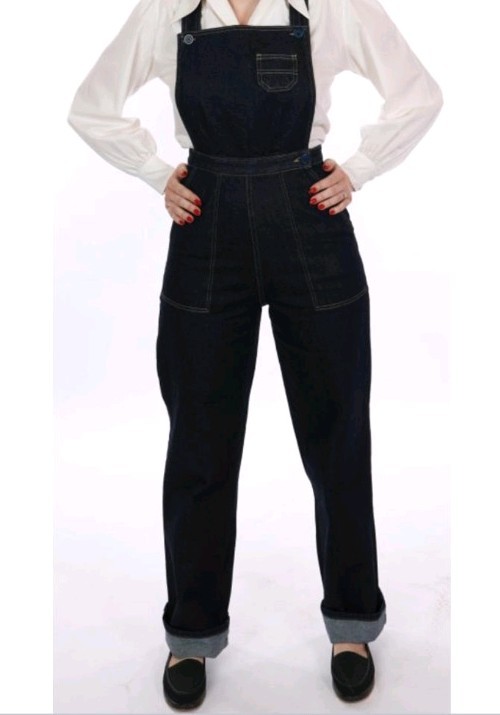 Freddies of Pinewood Dungaree Dolls Denim 1940s Rockabilly Sz 30 waist 37cm