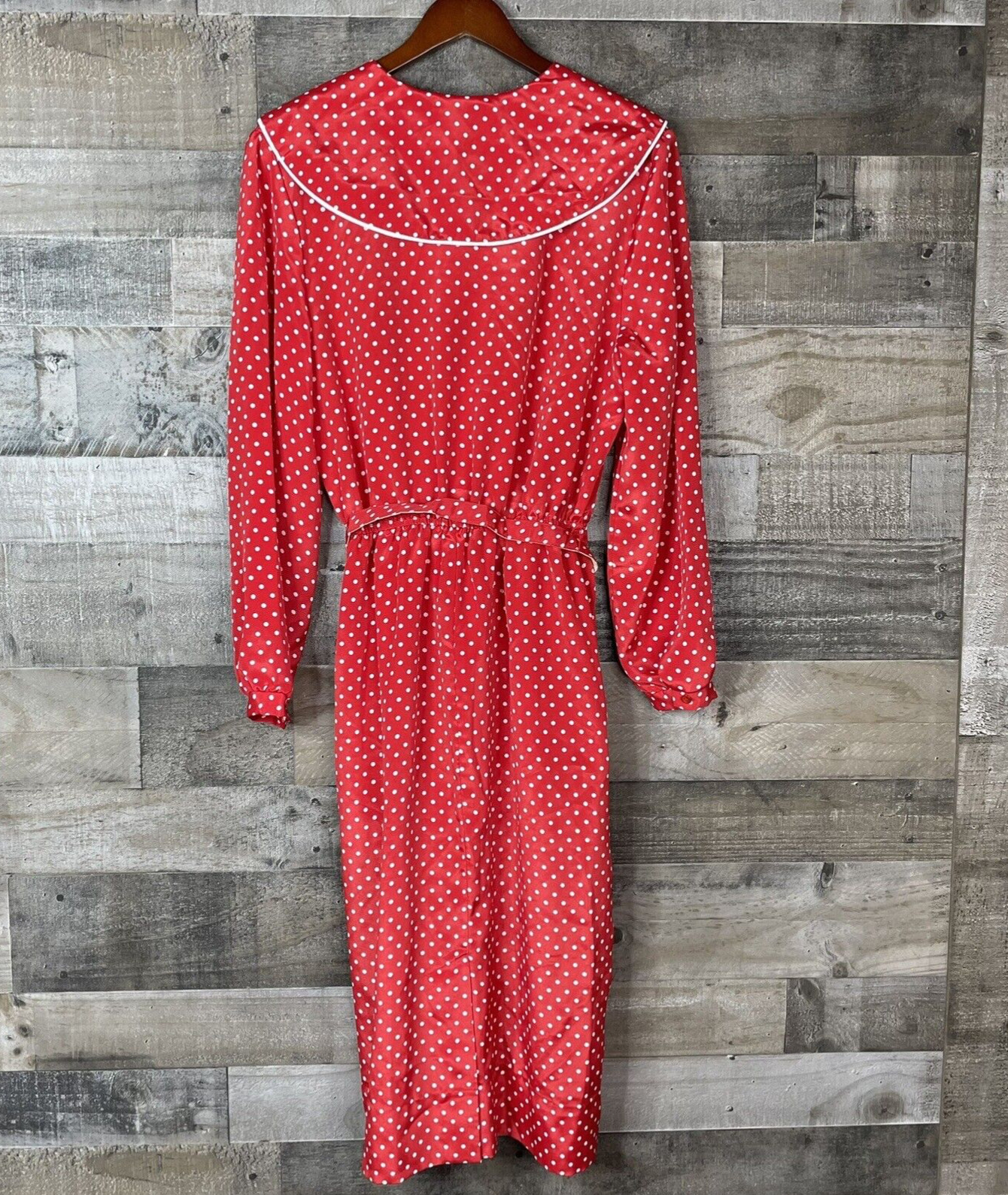 VTG Kay Brandon For h&a Dress Size 11 12 Red & White Polka Dot Long Sleeve Belt